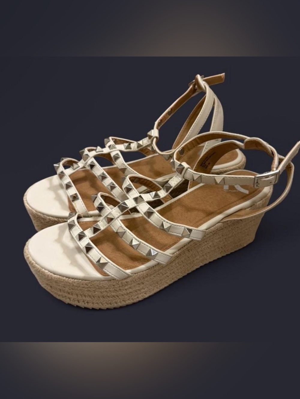 Report White Studded Espadrille Platform Sandals
